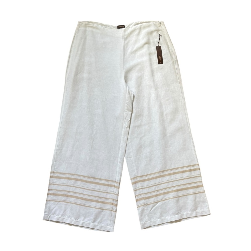 crosby. NWT white linen blend casual wide leg flowing minimalist crop pant large